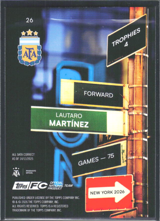 Lautaro Martínez 2026 Argentina Team Set Block #26 – baksida