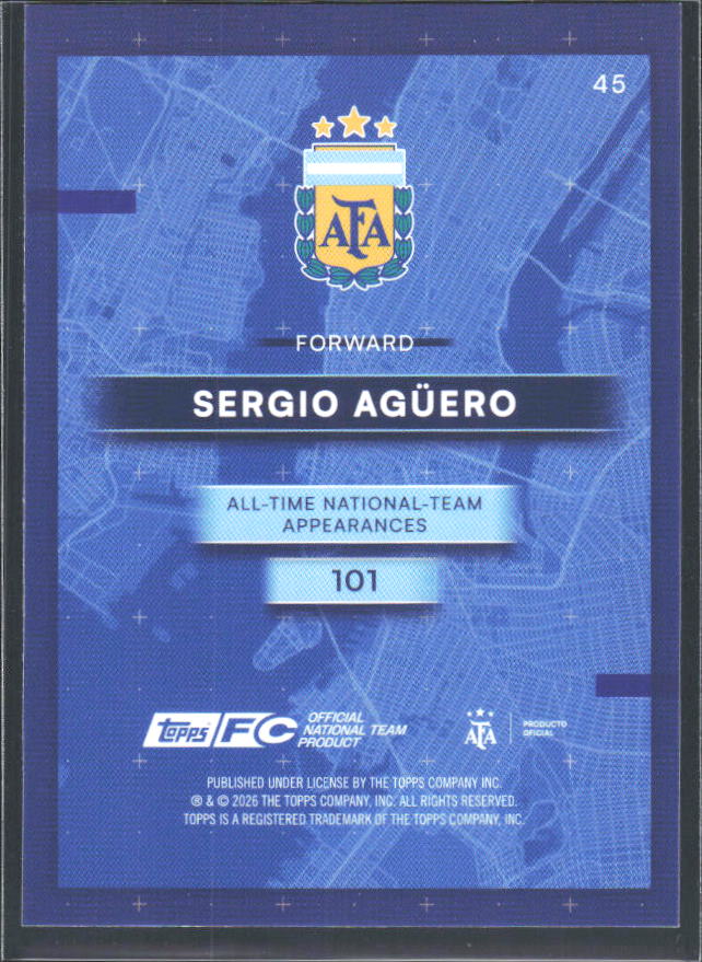 Sergio Agüero 2026 Argentina Team Set AFA in the Apple #45 – baksida