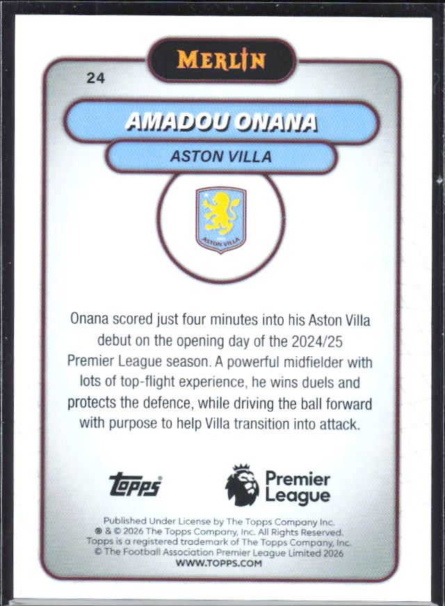 Amadou Onana 2026 Merlin Premier League #24 – baksida