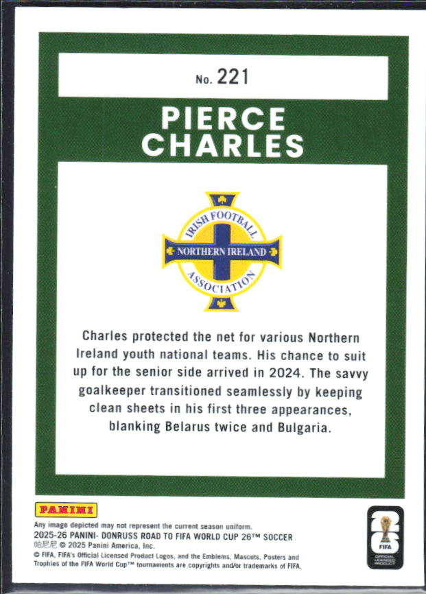 Pierce Charles 2025-26 Donruss Road to FIFA WC Optic Rated Rookie #221 – baksida