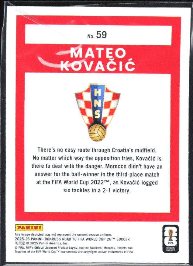 Mateo Kovačić 2025-26 Donruss Road to FIFA WC #59 – baksida