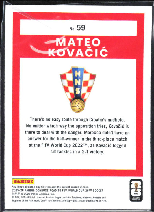 Mateo Kovačić 2025-26 Donruss Road to FIFA WC #59 – baksida