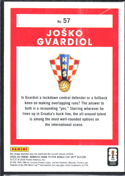 Joško Gvardiol 2025-26 Donruss Road to FIFA WC #57 – baksida