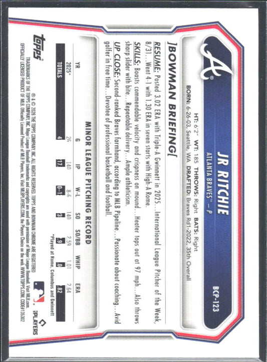 JR Ritchie 2026 Bowman Chrome Prospects #BCP-123 – baksida