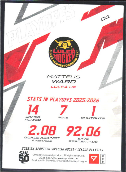Matteus Ward 2025-26 SHL Playoffs #01 – baksida
