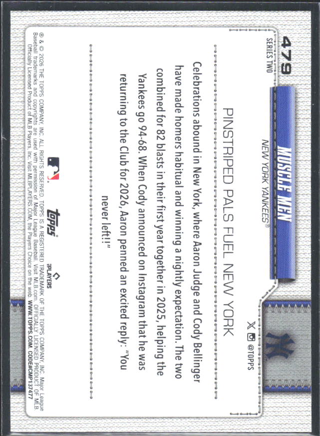 Cody Bellinger / Aaron Judge 2026 Series 2 Muscle Men #479 – baksida
