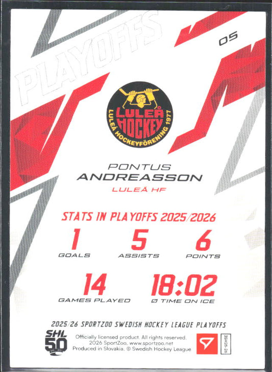 Pontus Andreasson 2025-26 SHL Playoffs #05 – baksida