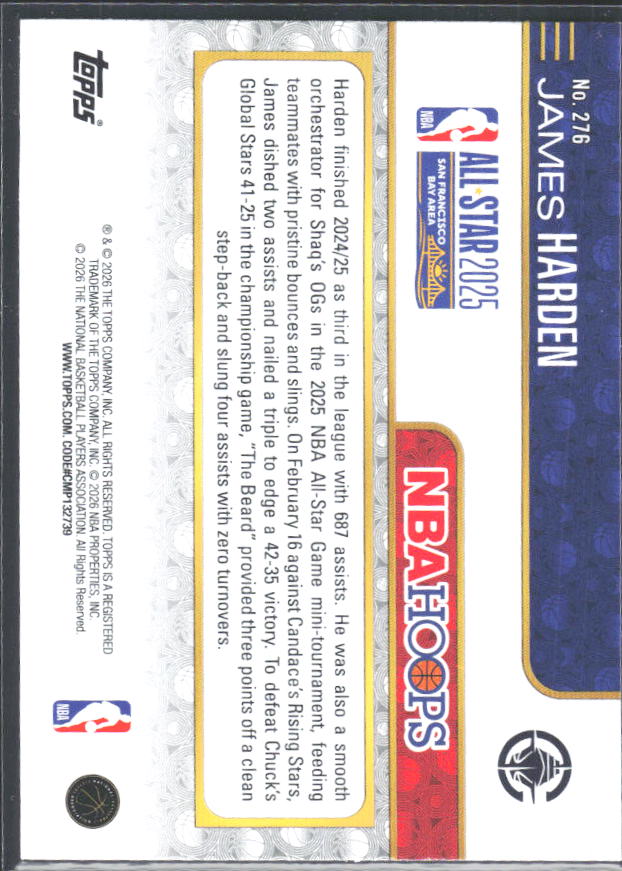 James Harden 2025-26 NBA Hoops All-Star 2025 #276 – baksida