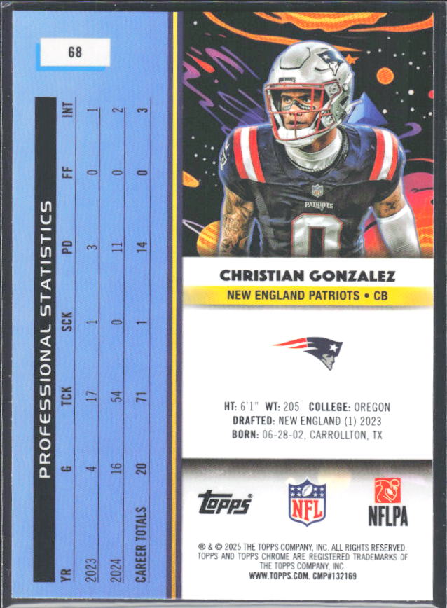 Christian Gonzalez 2025 Cosmic Chrome #68 – baksida