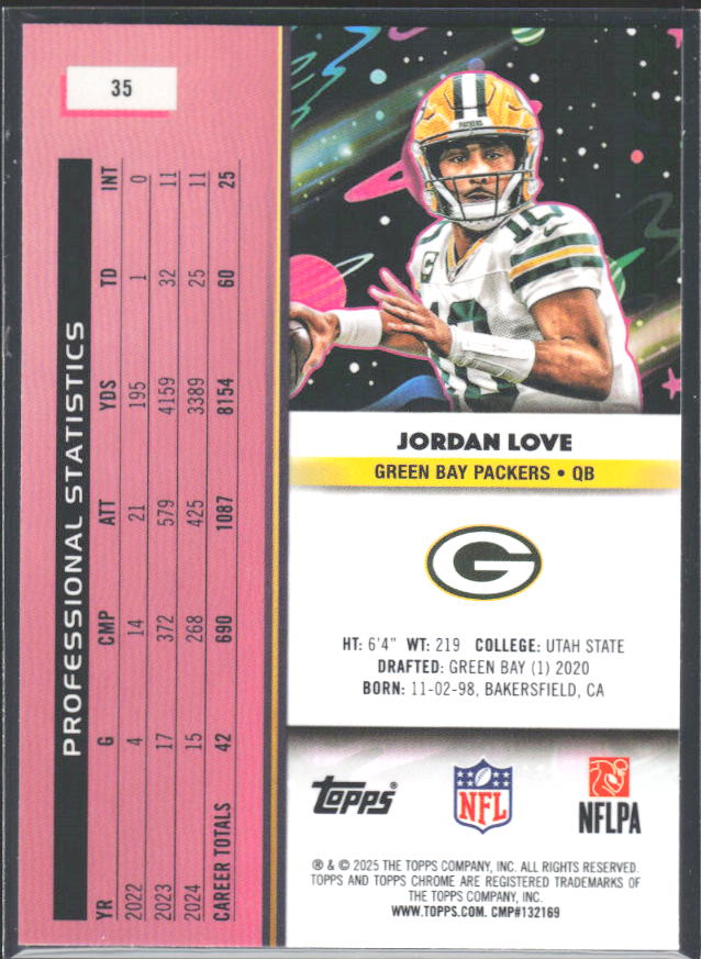 Jordan Love 2025 Cosmic Chrome #35 – baksida
