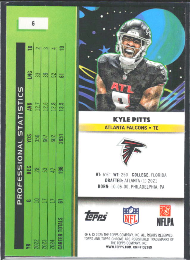 Kyle Pitts 2025 Cosmic Chrome #6 – baksida