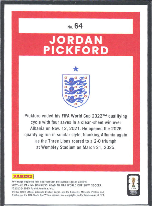 Jordan Pickford 2025-26 Donruss Road to FIFA WC #64 – baksida