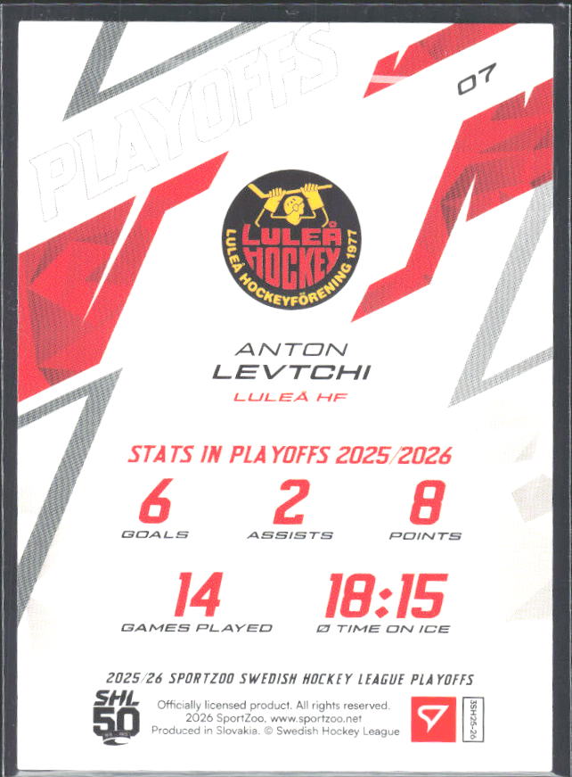 Anton Levtchi 2025-26 SHL Playoffs #07 – baksida