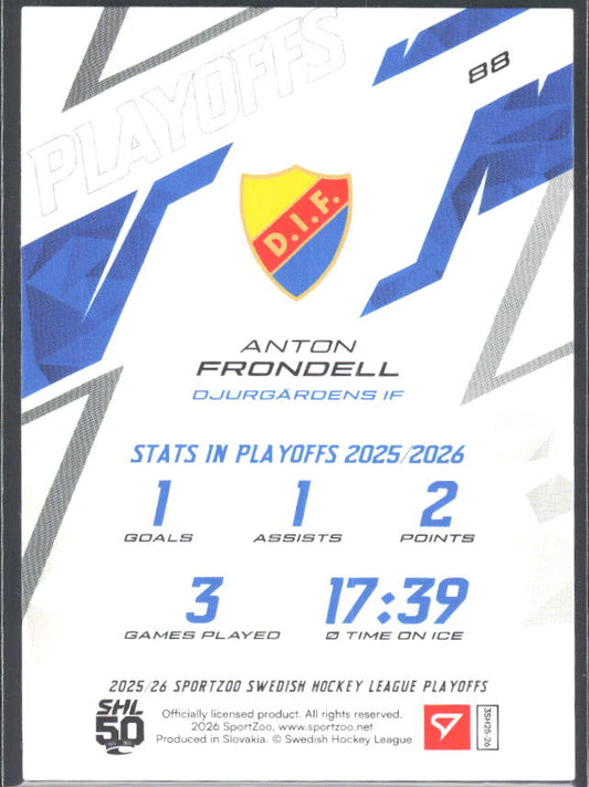 Anton Frondell 2025-26 SHL Playoffs #88 – baksida