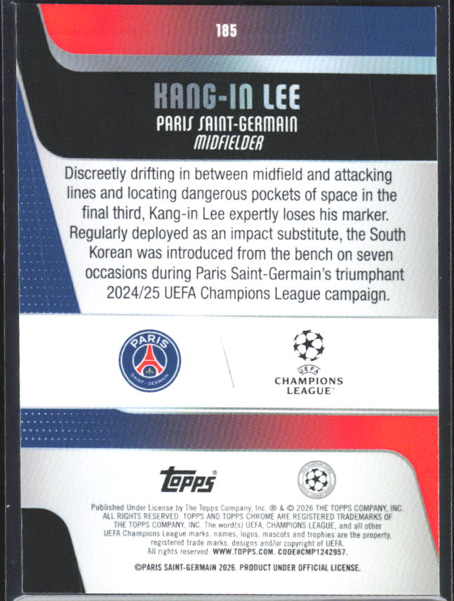 Kang-in Lee 2025-26 Chrome UEFA #185 – baksida