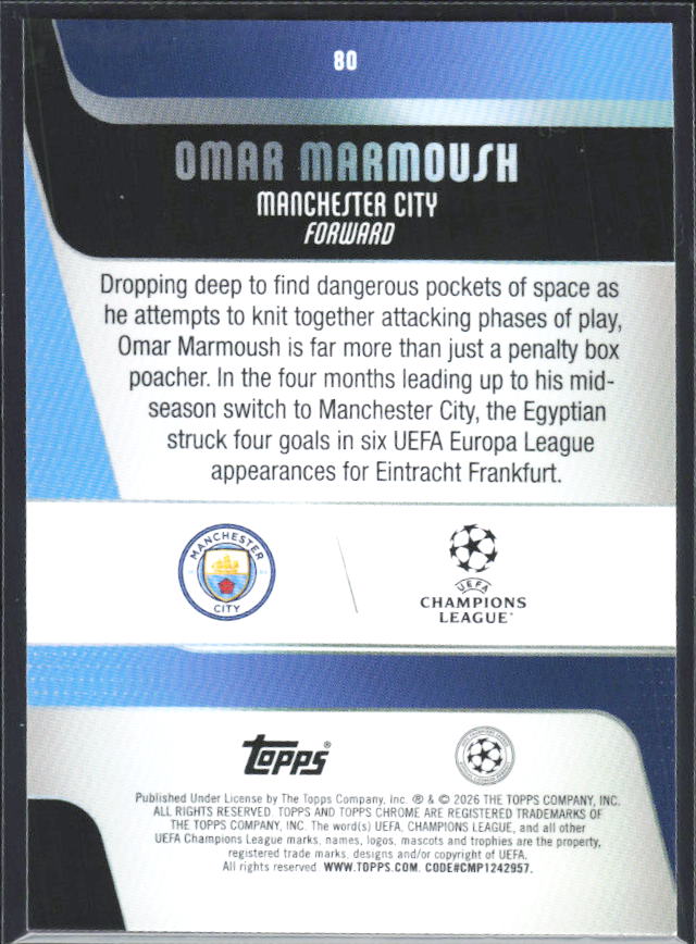 Omar Marmoush 2025-26 Chrome UEFA #80 – baksida