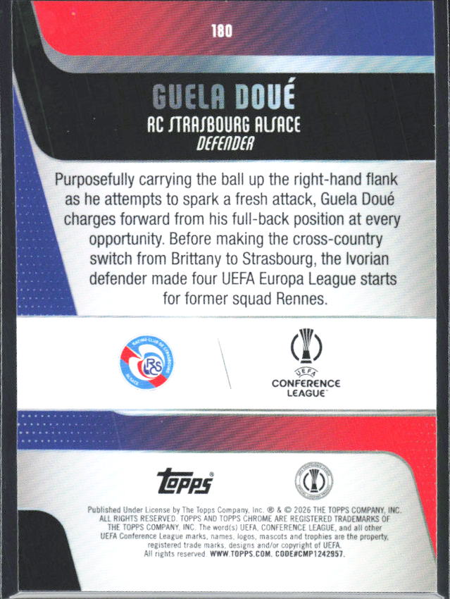 Guela Doué 2025-26 Chrome UEFA #180 – baksida