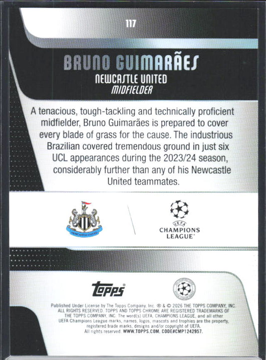 Bruno Guimarães 2025-26 Chrome UEFA #117 – baksida