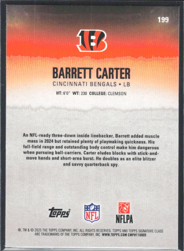 Barrett Carter 2025 Signature Class RC #199 – baksida