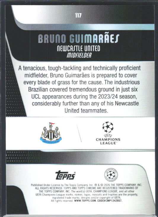 Bruno Guimarães 2025-26 Chrome UEFA #117 – baksida