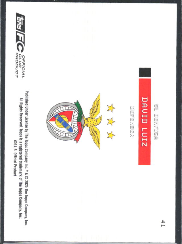 David Luiz 2025-26 SL Benfica Team Set #41 – baksida