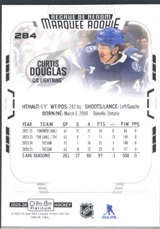 Curtis Douglas 2025-26 O-Pee-Chee Platinum Marquee Rookie #284 – baksida
