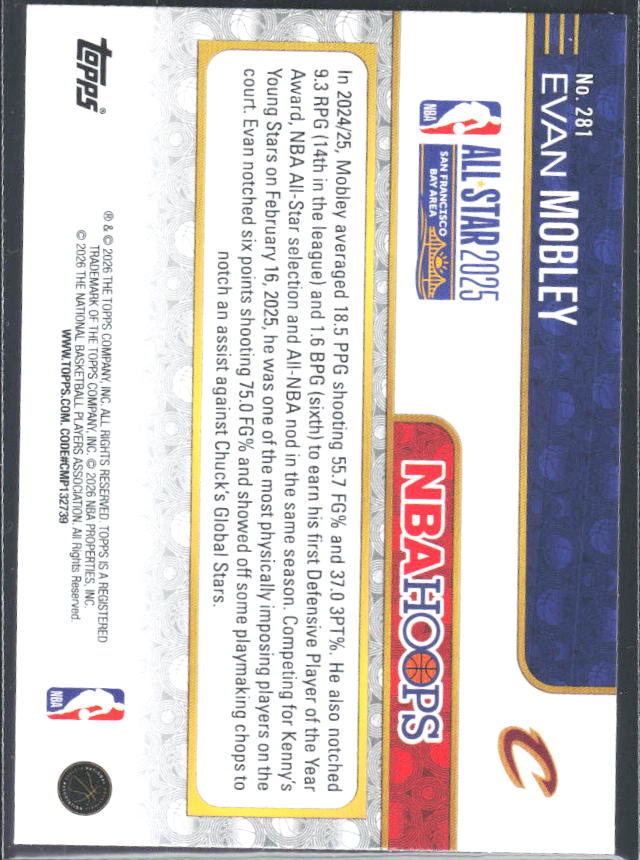 Evan Mobley 2025-26 NBA Hoops All-Star 2025 #281 – baksida