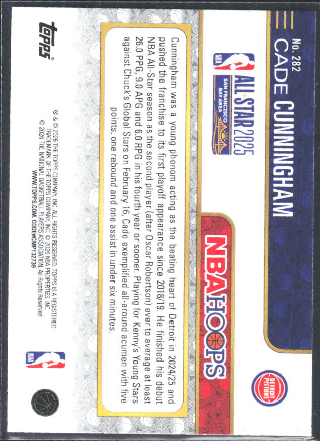 Cade Cunningham 2025-26 NBA Hoops All-Star 2025 #282 – baksida
