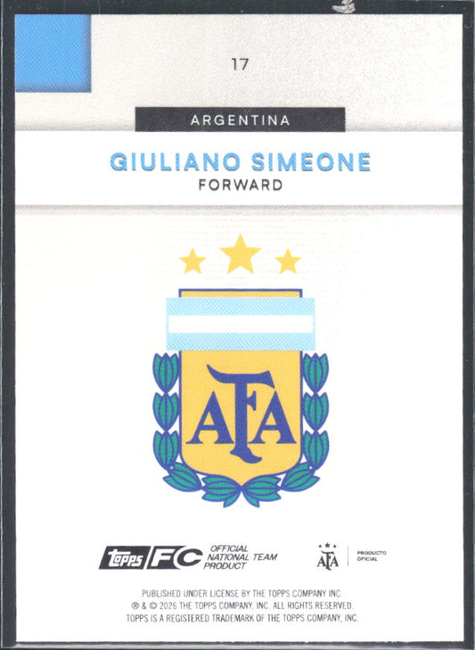 Giuliano Simeone 2026 Argentina Team Set #17 – baksida