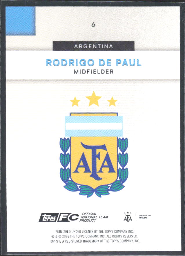 Rodrigo De Paul 2026 Argentina Team Set #6 – baksida