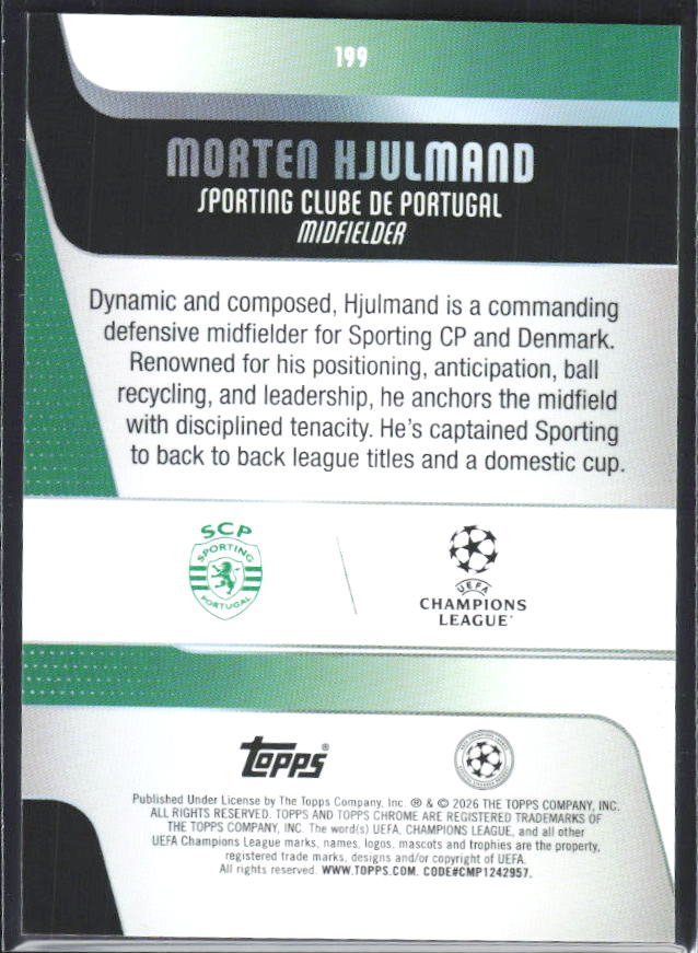 Morten Hjulmand 2025-26 Chrome UEFA #199 – baksida