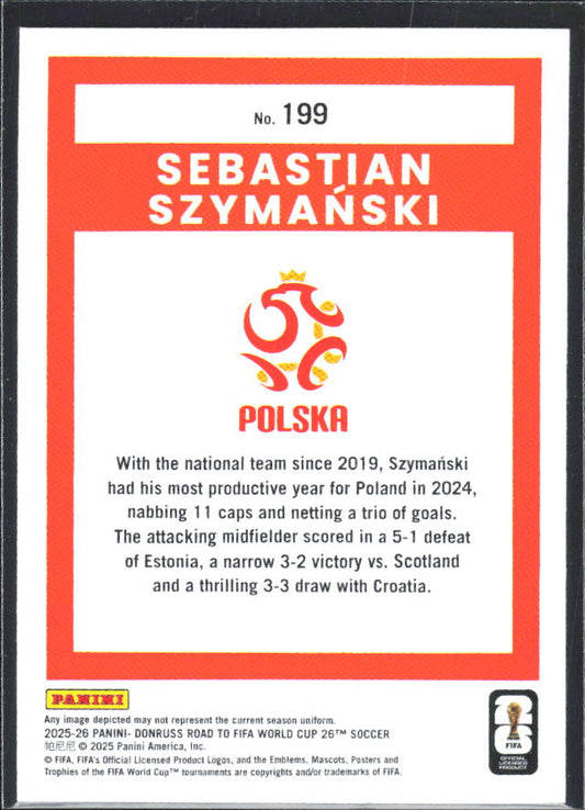 Sebastian Szymański 2025-26 Donruss Road to FIFA WC #199 – baksida