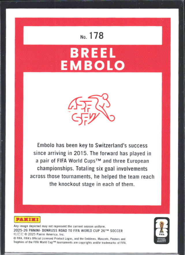Breel Embolo 2025-26 Donruss Road to FIFA WC #178 – baksida