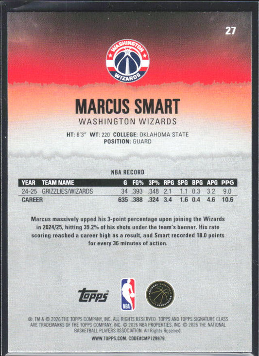 Marcus Smart 2025-26 Signature Class #27 – baksida