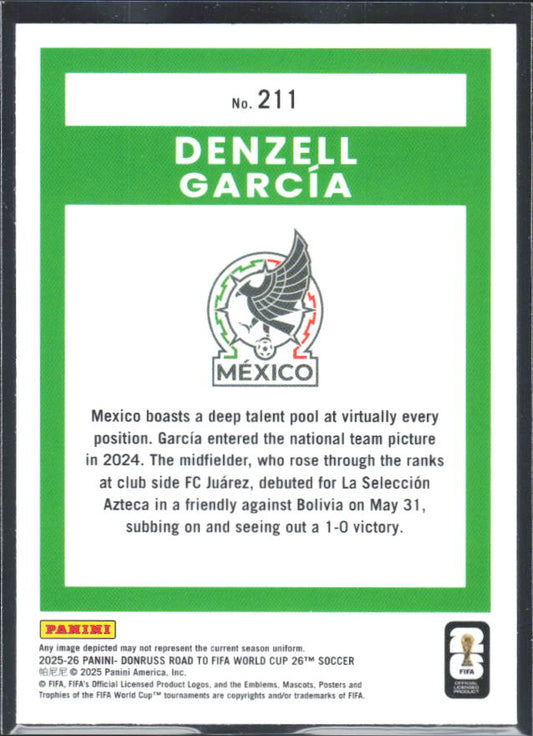 Denzell García 2025-26 Donruss Road to FIFA WC Optic Rated Rookie #211 – baksida