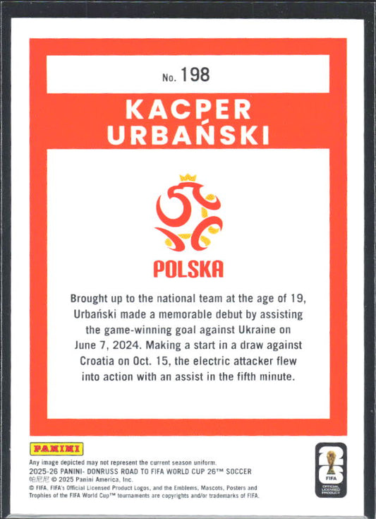 Kacper Urbański 2025-26 Donruss Road to FIFA WC #198 – baksida