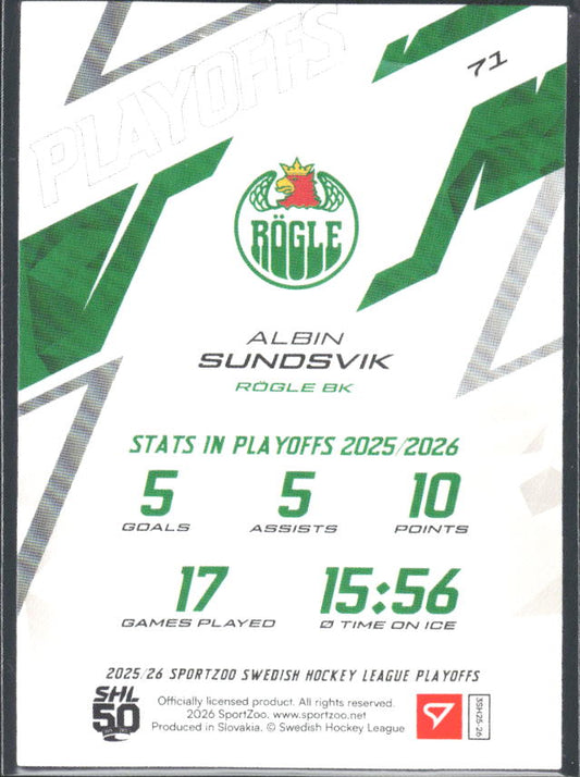 Albin Sundsvik 2025-26 SHL Playoffs #71 – baksida