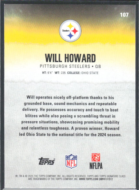 Will Howard 2025 Signature Class RC #107 – baksida