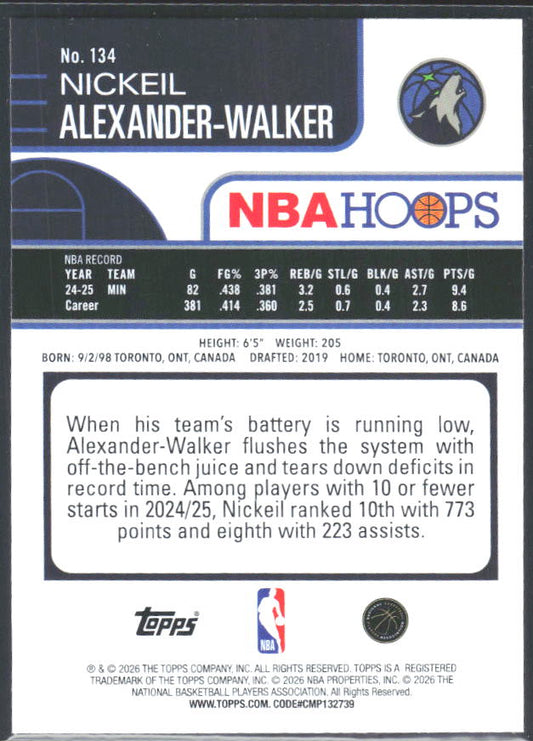 Nickeil Alexander-Walker 2025-26 NBA Hoops #134 – baksida