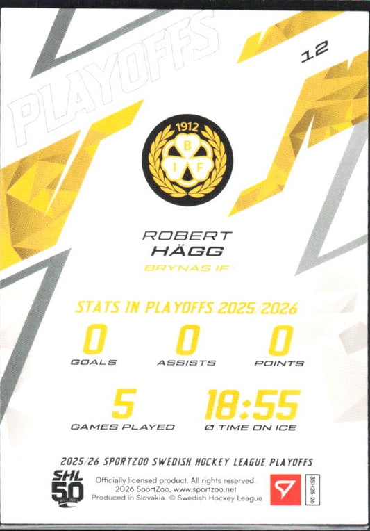 Robert Hägg 2025-26 SHL Playoffs #12 – baksida