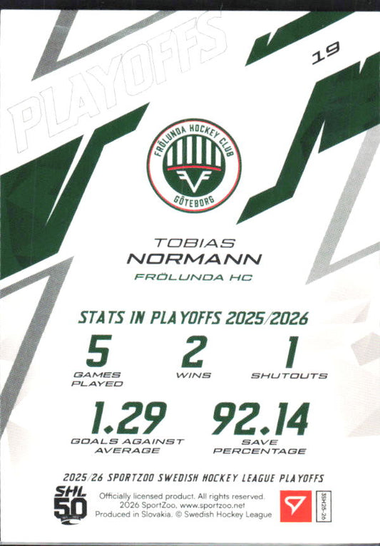 Tobias Normann 2025-26 SHL Playoffs #19 – baksida