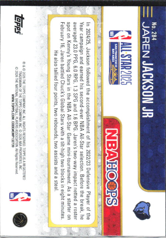 Jaren Jackson Jr. 2025-26 NBA Hoops All-Star 2025 #284 – baksida