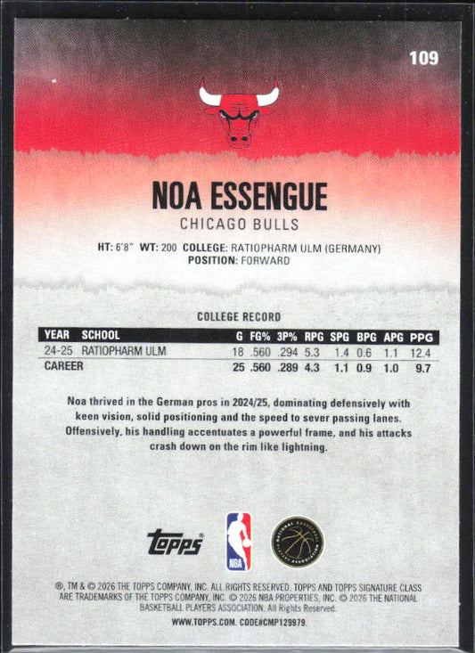 Noa Essengue 2025-26 Signature Class RC #109 – baksida
