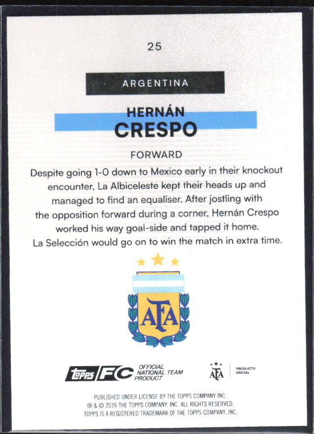 Hernán Crespo 2026 Argentina Team Set Bona Fide Baller #25 – baksida