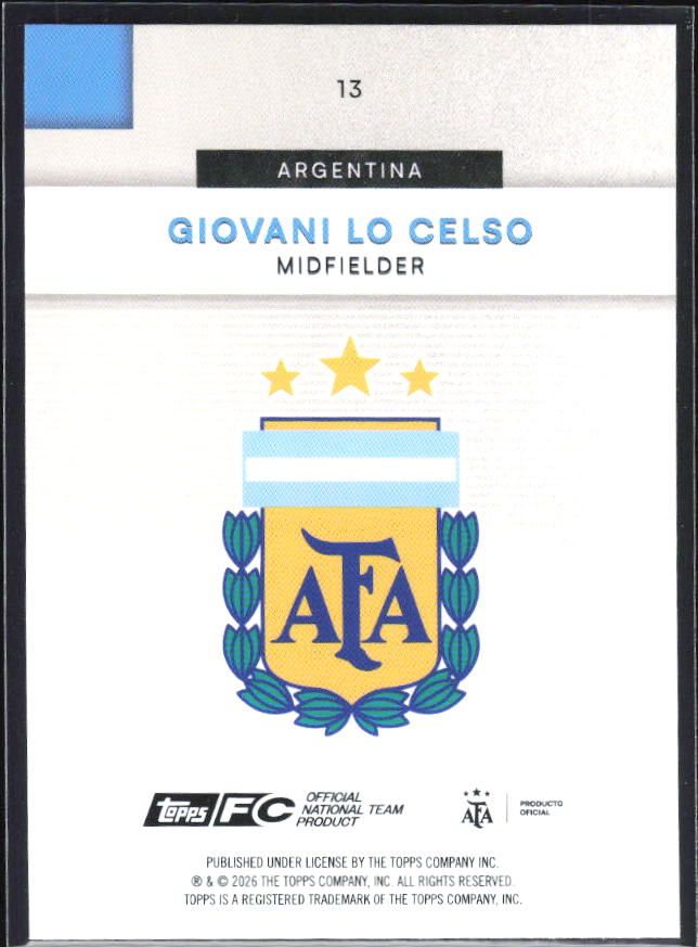 Giovani Lo Celso 2026 Argentina Team Set #13 – baksida