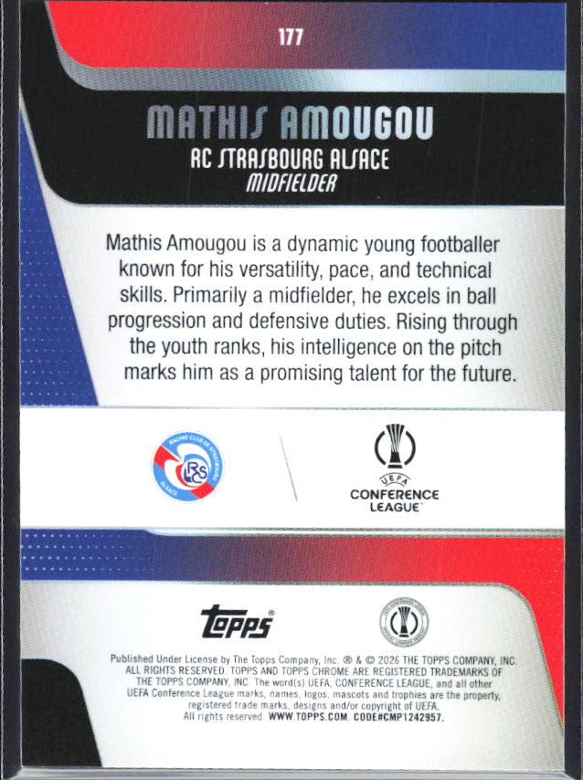 Mathis Amougou 2025-26 Chrome UEFA RC #177 – baksida