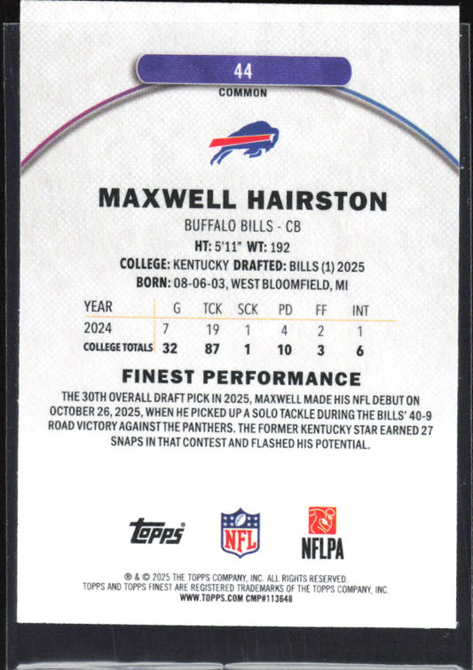 Maxwell Hairston 2025 Finest Common RC #44 – baksida