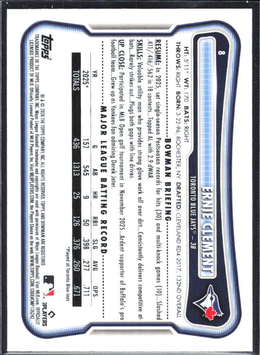 Ernie Clement 2026 Bowman #8 – baksida