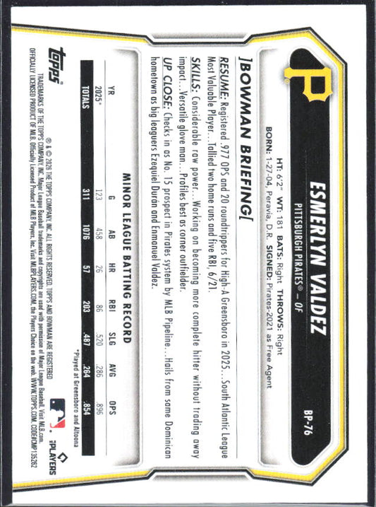 Esmerlyn Valdez 2026 Bowman Prospects #BP-76 – baksida