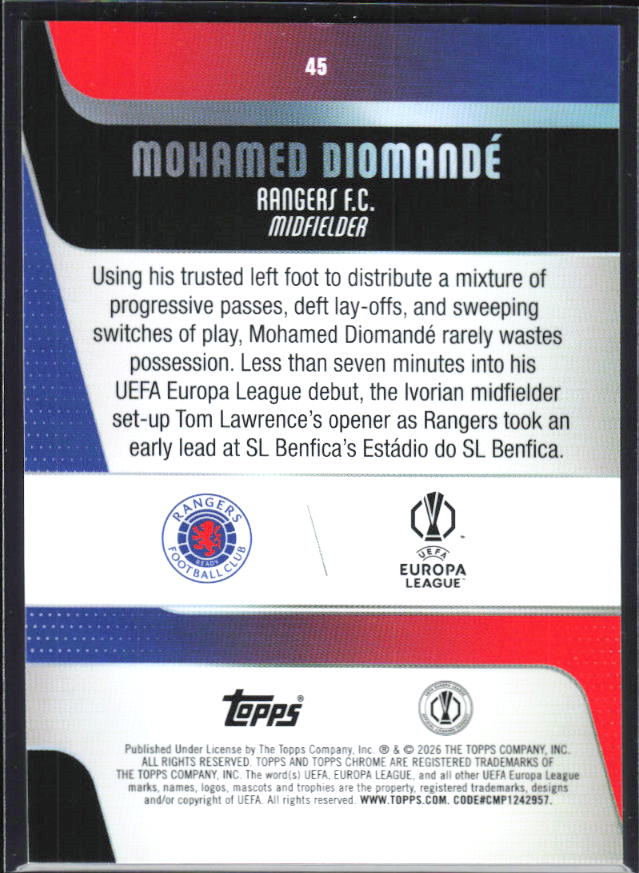 Mohamed Diomandé 2025-26 Chrome UEFA #45 – baksida